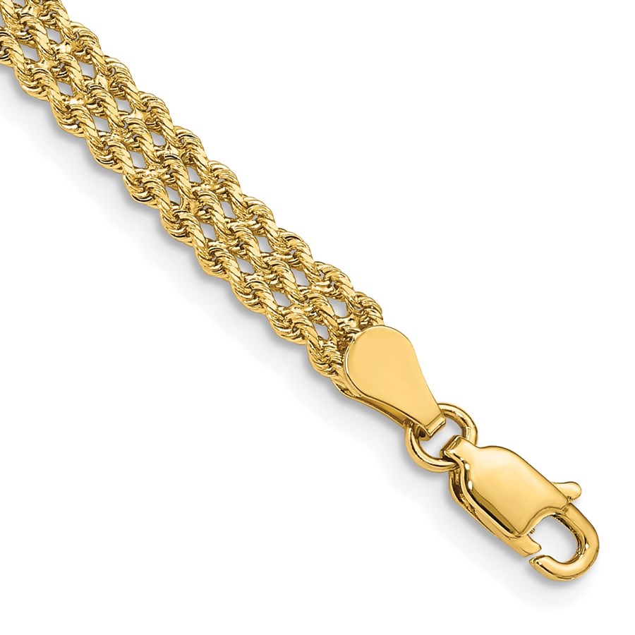 10K Yellow Gold 4.5mm Wide Triple Strand Rope Bracelet - 8 in.
