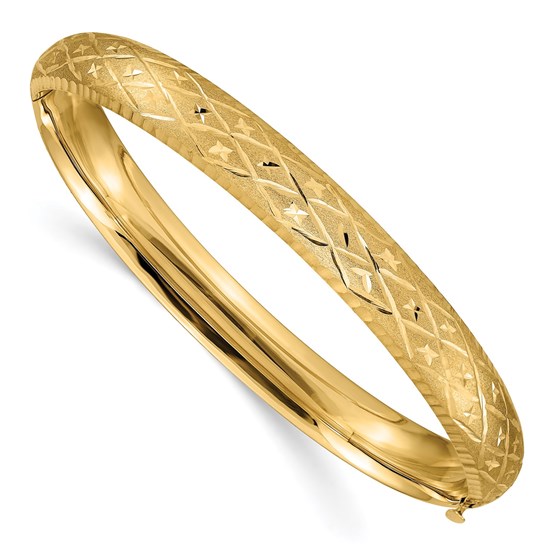 10K Yellow Gold 5/16 Diamond-cut Fancy Bangle Bracelet - 7 in.