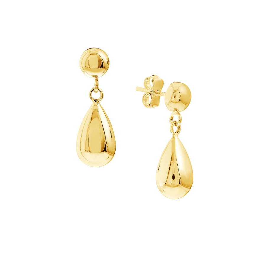 10K Yellow Gold 5.6mm Half Bead Stud with 11mm Teardrop Earrings