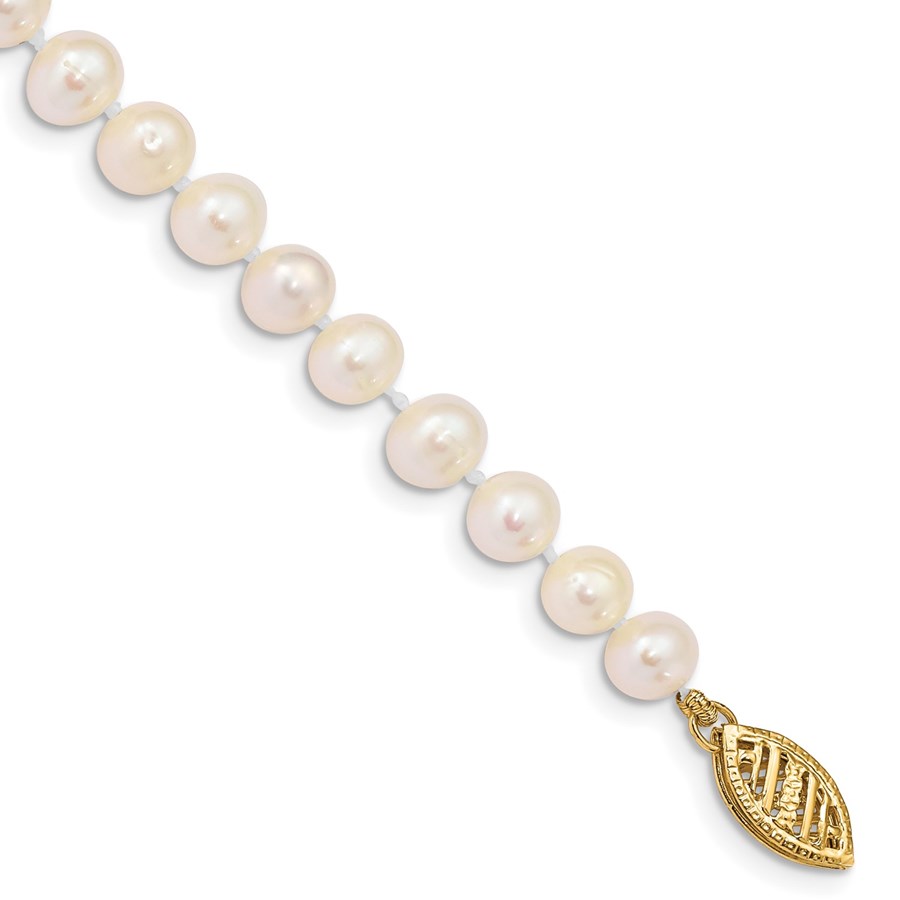 10K Yellow Gold 5-6mm White Cultured Pearl Necklace - 24 in.