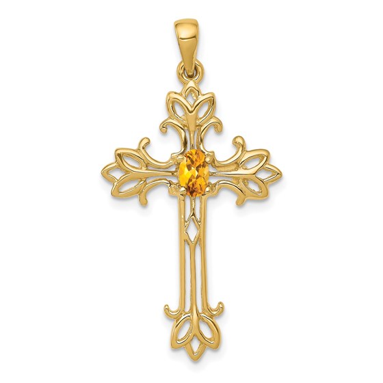 10K Yellow Gold 5x3mm Oval Citrine cross pendant - 36.6 mm 10K Yellow Gold 5x3mm Oval Citrine cross pendant - 36.6 mm