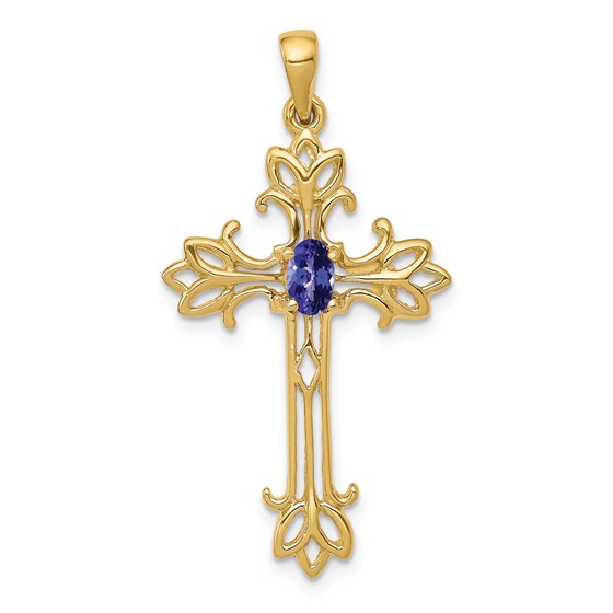 10K Yellow Gold 5x3mm Oval Tanzanite cross pendant - 36.6 mm 10K Yellow Gold 5x3mm Oval Tanzanite cross pendant - 36.6 mm