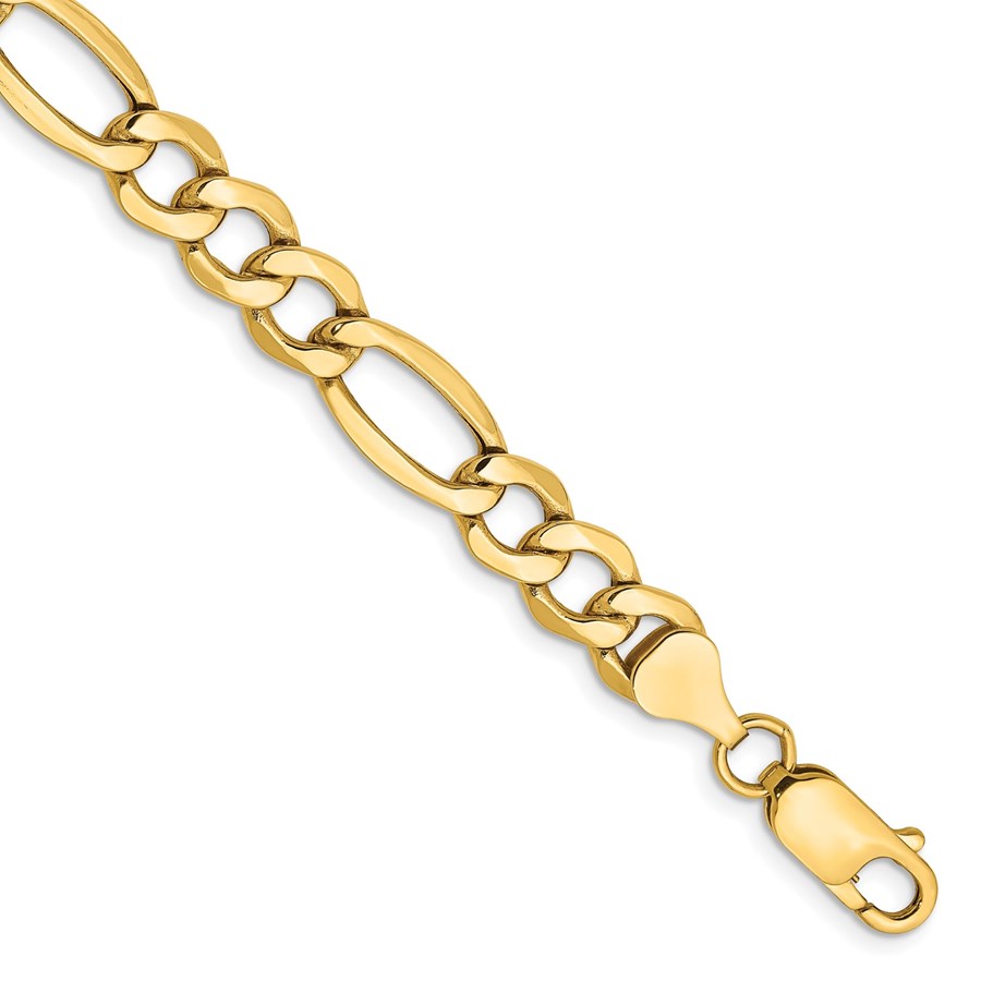 10K Yellow Gold 7.3mm Semi-Solid Figaro Chain - 9 in.