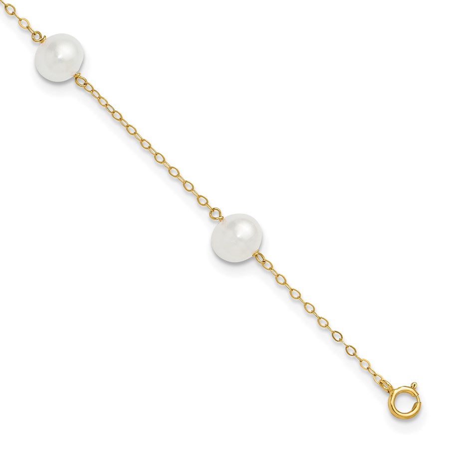 10K Yellow Gold 7-8mm White Cultured Pearl Anklet - 9 in.