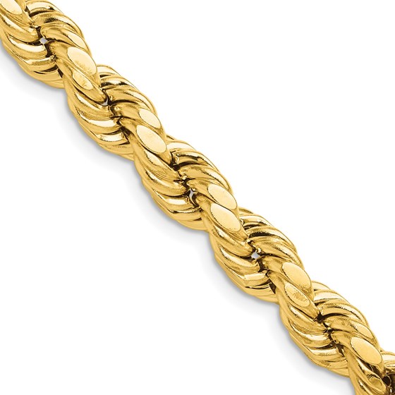 10K Yellow Gold 8.0mm Semi-solid D/C Rope Chain - 26 in.