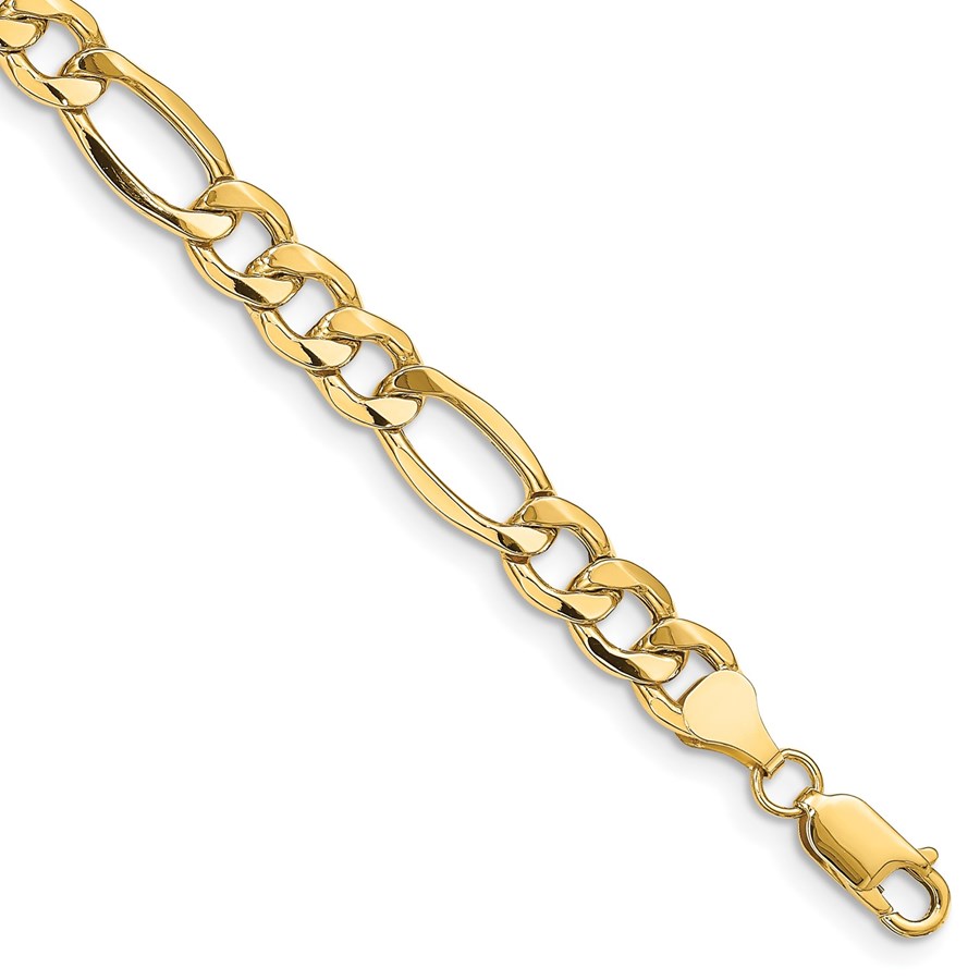 10K Yellow Gold 8.5mm Semi-Solid Figaro Chain - 7 in.