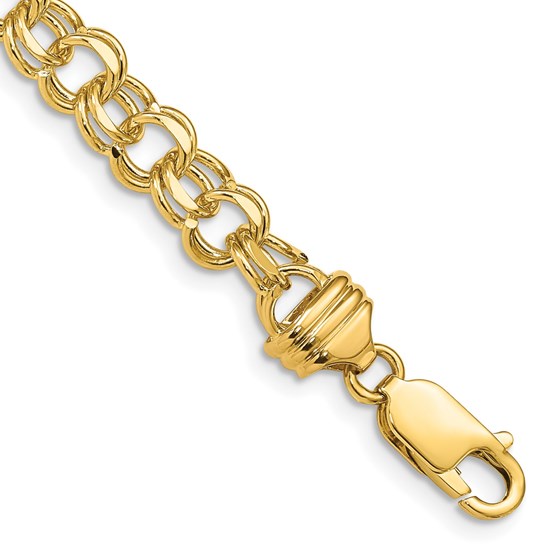 10K Yellow Gold 8in 6.5mm Solid Charm Bracelet - 8 mm
