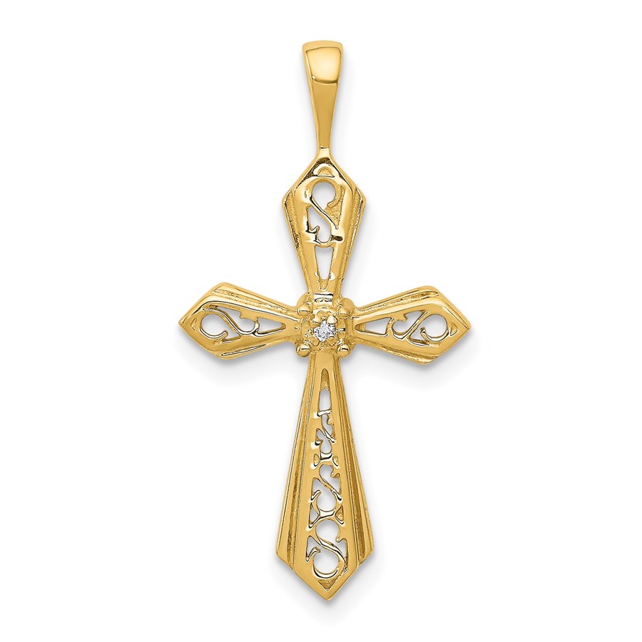 10K Yellow Gold AA Diamond Passion Cross Pendant - 28 mm
