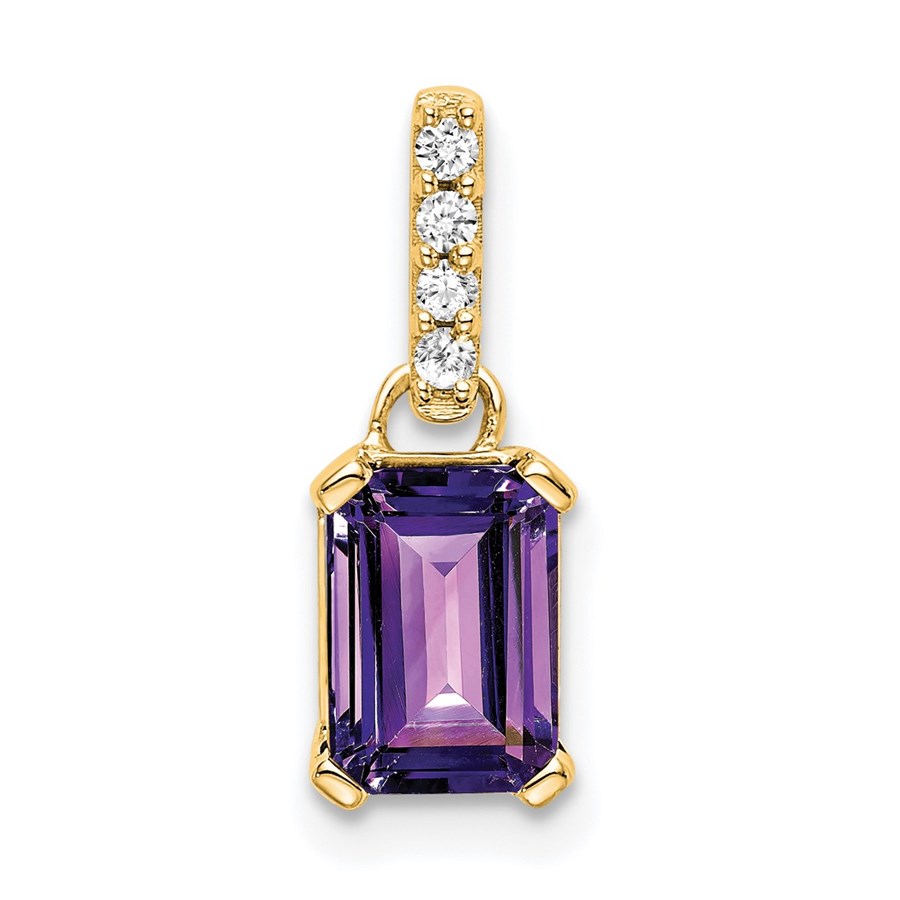 10K Yellow Gold Amethyst and Diamond Pendant - 15.9 mm