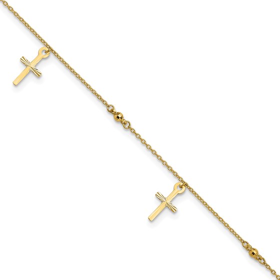 10K Yellow Gold and Textured Cross Anklet - 9 in. 10K Yellow Gold and Textured Cross Anklet - 9 in.