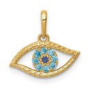 10K Yellow Gold Blue CZ Eye Pendant - 41 mm