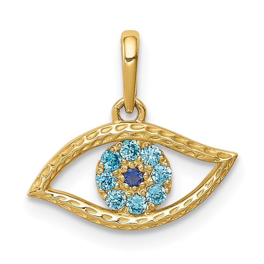 10K Yellow Gold Blue CZ Eye Pendant - 41 mm