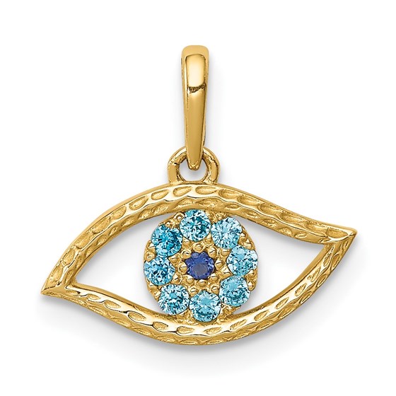 10K Yellow Gold Blue CZ Eye Pendant - 41 mm 10K Yellow Gold Blue CZ Eye Pendant - 41 mm