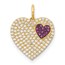 10K Yellow Gold Clear & Red CZ Heart Charm - 19 mm