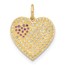 10K Yellow Gold Clear & Red CZ Heart Charm - 19 mm