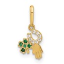 10K Yellow Gold Clover Horseshoe Hamsa Pendant - 16 mm