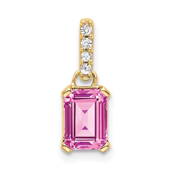 10K Yellow Gold Created Pink Sapphire and Diamond Pendant - in. 10K Yellow Gold Created Pink Sapphire and Diamond Pendant - in.