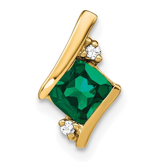 10K Yellow Gold Cushion Cr. Emerald and Diamond Chain Slide 10K Yellow Gold Cushion Cr. Emerald and Diamond Chain Slide