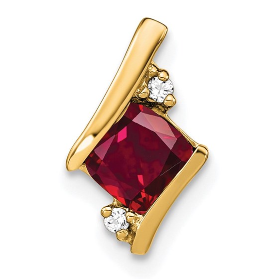 10K Yellow Gold Cushion Cr. Ruby and Diamond Chain Slide 10K Yellow Gold Cushion Cr. Ruby and Diamond Chain Slide