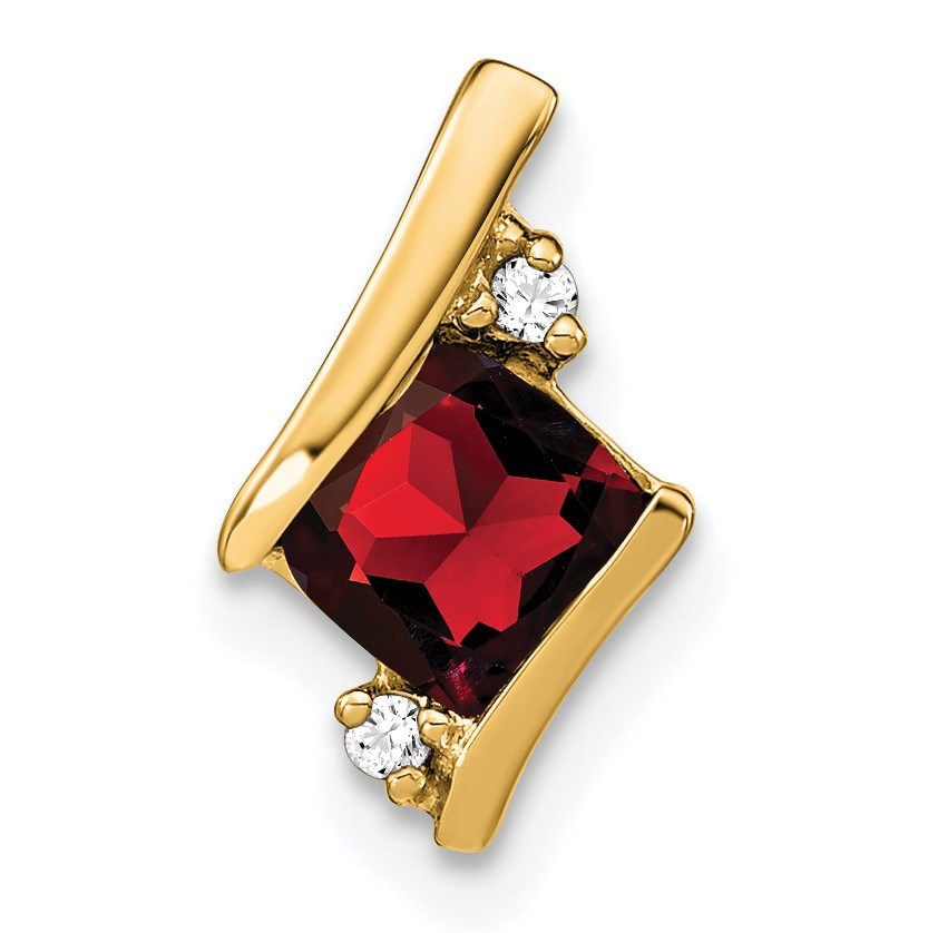 10K Yellow Gold Cushion Garnet Diamond Chain Slide