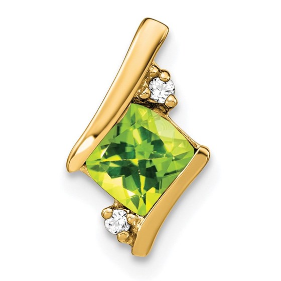 10K Yellow Gold Cushion Peridot and Diamond Chain Slide 10K Yellow Gold Cushion Peridot and Diamond Chain Slide
