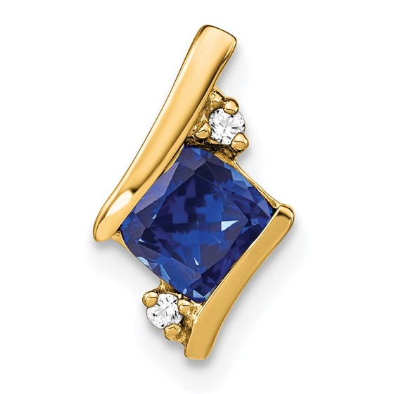 10K Yellow Gold Cushion Sapphire Diamond Chain Slide 10K Yellow Gold Cushion Sapphire Diamond Chain Slide