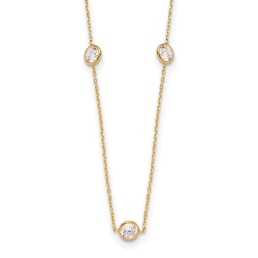 10K Yellow Gold CZ 7 Station Necklace - 18 in.