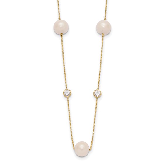 10K Yellow Gold CZ and 7-8mm Pearl Necklace - 20 in. 10K Yellow Gold CZ and 7-8mm Pearl Necklace - 20 in.