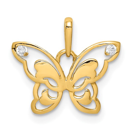 10K Yellow Gold CZ Butterfly Pendant - 12.7 mm 10K Yellow Gold CZ Butterfly Pendant - 12.7 mm