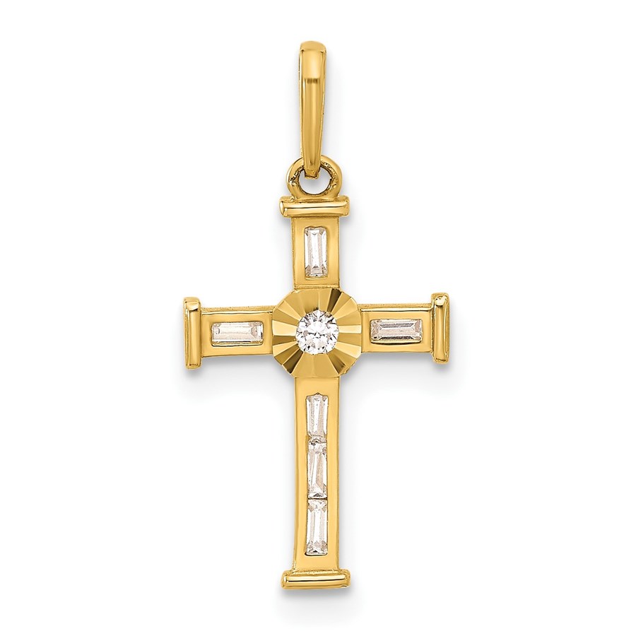 10K Yellow Gold CZ Cross Charm - 16.2 mm