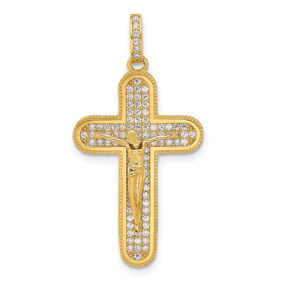 10K Yellow Gold CZ Crucifix Cross Pendant - 24.95 mm 10K Yellow Gold CZ Crucifix Cross Pendant - 24.95 mm
