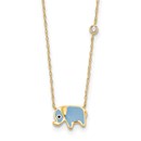 10K Yellow Gold CZ Enameled Elephant Necklace - 18 in.