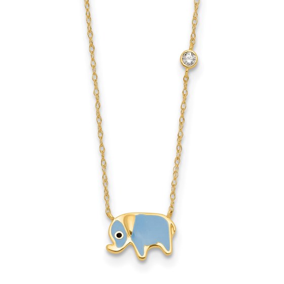 10K Yellow Gold CZ Enameled Elephant Necklace - 18 in. 10K Yellow Gold CZ Enameled Elephant Necklace - 18 in.