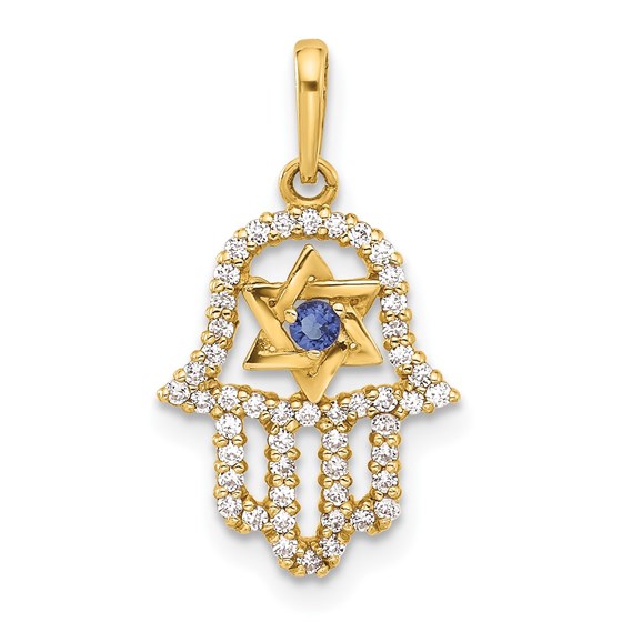 10K Yellow Gold CZ Evil Eye Hamsa Charm - 17.2 mm 10K Yellow Gold CZ Evil Eye Hamsa Charm - 17.2 mm