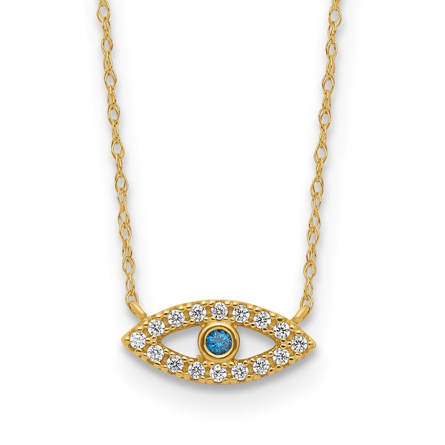 10K Yellow Gold CZ Evil Eye Necklace - 18.5 in.