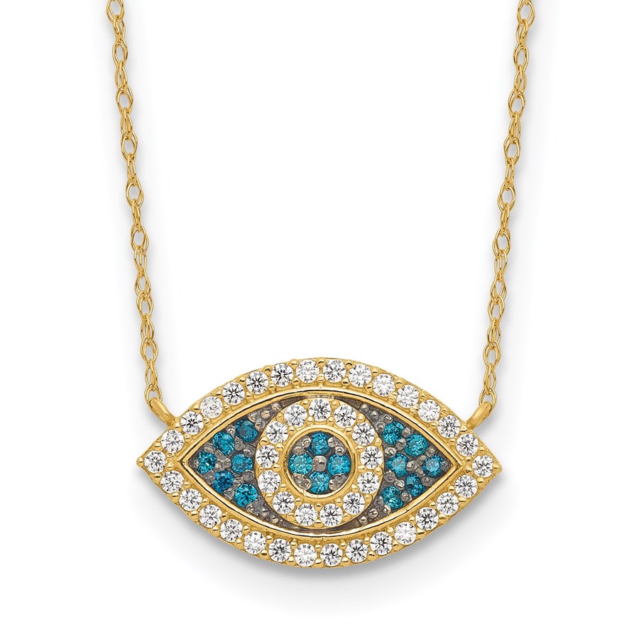 10K Yellow Gold CZ Evil Eye w/2 in ext Necklace - 16 in.