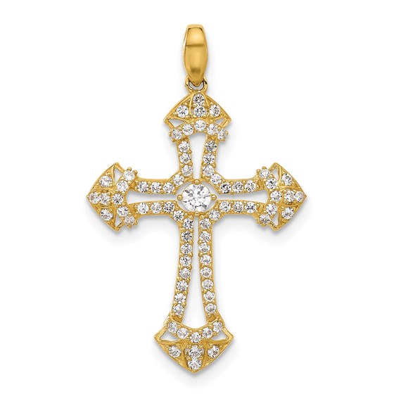 10K Yellow Gold CZ Fancy Cross Pendant - 24.8 mm 10K Yellow Gold CZ Fancy Cross Pendant - 24.8 mm