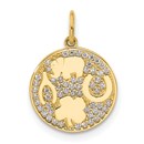10K Yellow Gold CZ Good Luck Medallion Charm - 17.8 mm