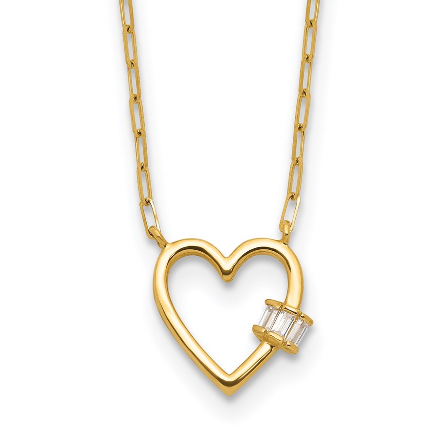 10K Yellow Gold CZ Heart Necklace - 20 in.