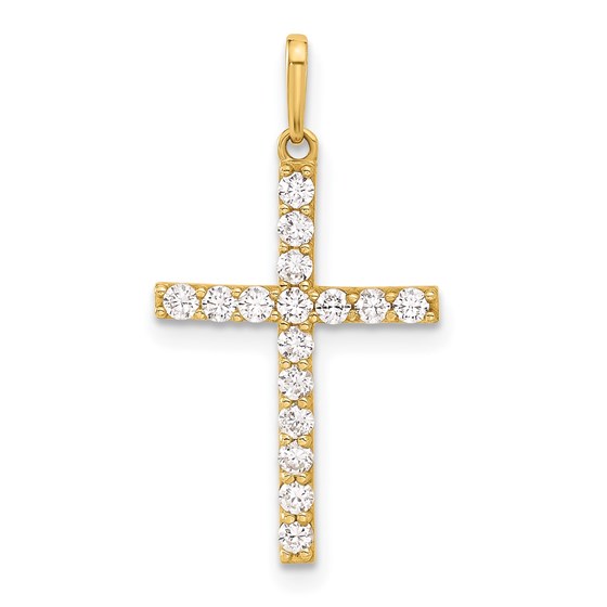 10K Yellow Gold CZ Latin Cross Charm - 19.2 mm 10K Yellow Gold CZ Latin Cross Charm - 19.2 mm