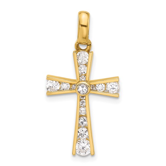10K Yellow Gold CZ Latin Cross Pendant - 21.55 mm 10K Yellow Gold CZ Latin Cross Pendant - 21.55 mm