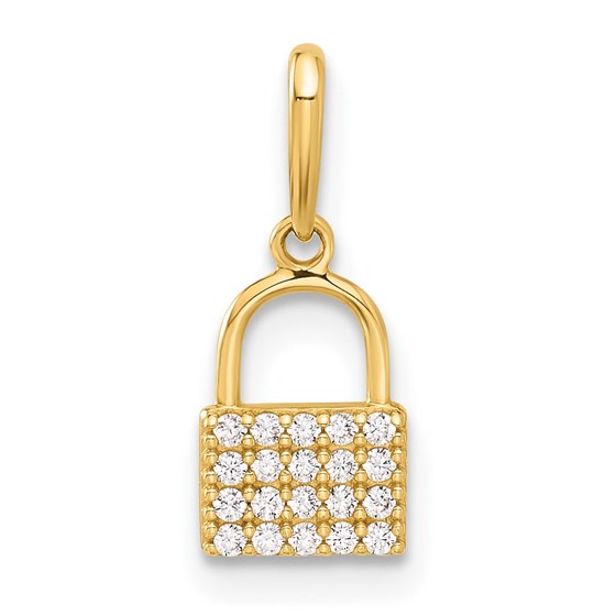 10K Yellow Gold CZ Lock Charm - 16.6 mm 10K Yellow Gold CZ Lock Charm - 16.6 mm