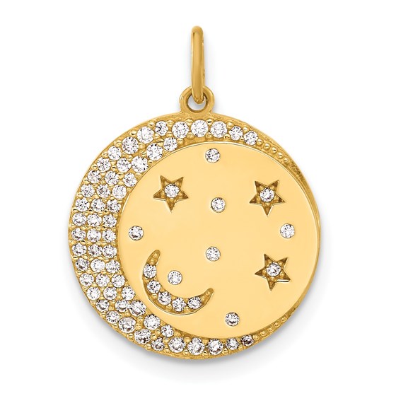 10K Yellow Gold CZ Moon and Stars Disc Charm - 21.1 mm 10K Yellow Gold CZ Moon and Stars Disc Charm - 21.1 mm