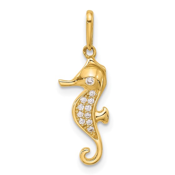10K Yellow Gold CZ Seahorse Charm - 24.3 mm 10K Yellow Gold CZ Seahorse Charm - 24.3 mm