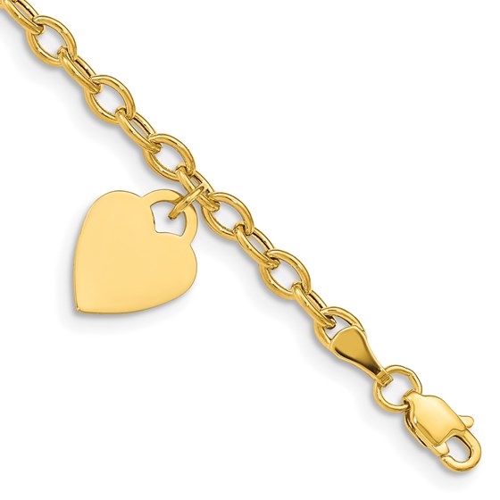 10K Yellow Gold Dangle Heart Anklet - 10 in.