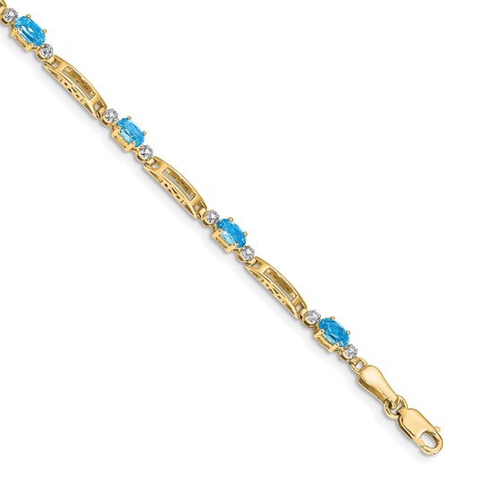 10K Yellow Gold Diamond and Blue Topaz Bracelet - 7 in. 10K Yellow Gold Diamond and Blue Topaz Bracelet - 7 in.