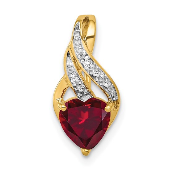 10K Yellow Gold Diamond and Created Ruby Heart Pendant 10K Yellow Gold Diamond and Created Ruby Heart Pendant