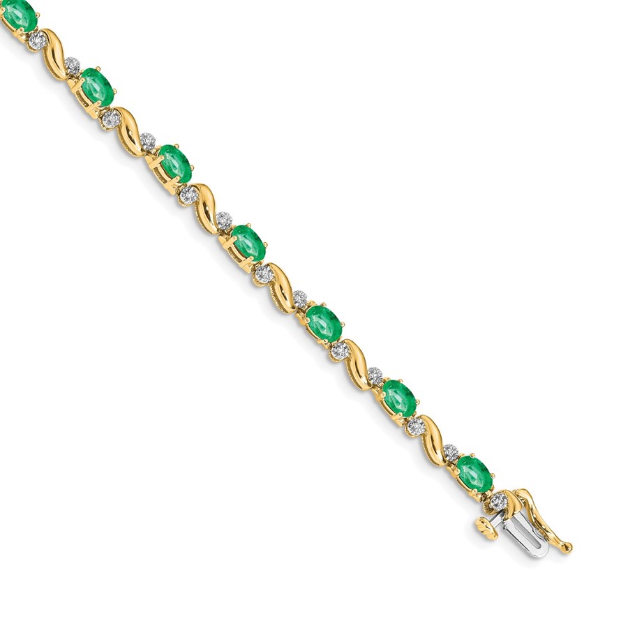 10K Yellow Gold Diamond and Emerald Bracelet - 7 in.