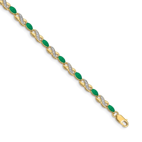10K Yellow Gold Diamond and Emerald Infinity Bracelet - 7.25 in.
