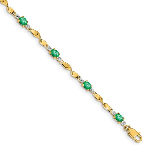 10K Yellow Gold Diamond and Oval Emerald Bracelet - 7 in. 10K Yellow Gold Diamond and Oval Emerald Bracelet - 7 in.